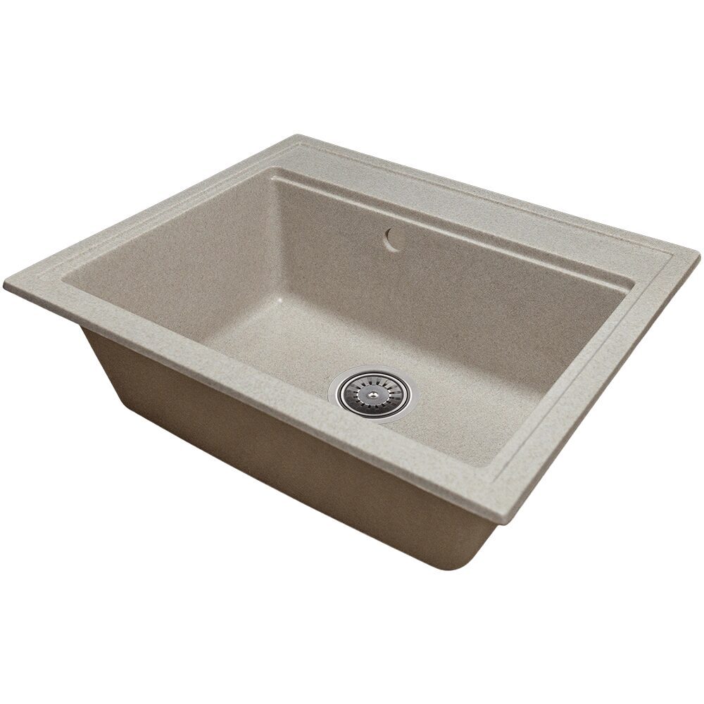 Chiuveta bucatarie Sanitec Vena SN9034BEJ, granit-compozit, bej mat, 1 cuva, 60 x 50 cm