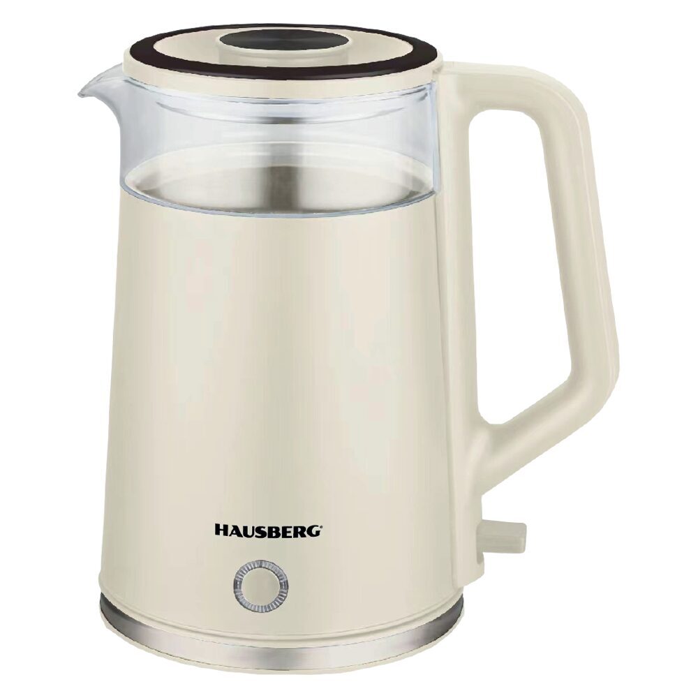 Cana fierbator HAUSBERG HB-3619BEJ, 1500 - 1800W, capacitate 2L, Anti-uscare, Oprire automata, Material Inox, sticla + plastic