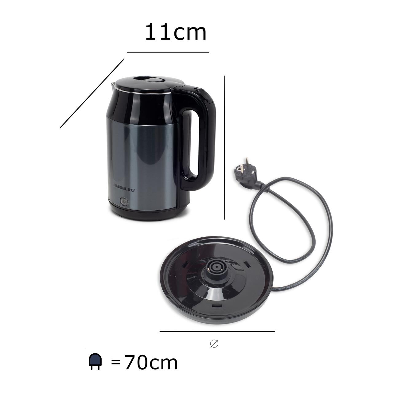 Cana electrica fierbator HAUSBERG HB-3623BL, 1500 - 1800W, capacitate 2.2L, oprire automata, indicator luminous, Bleu-Negru