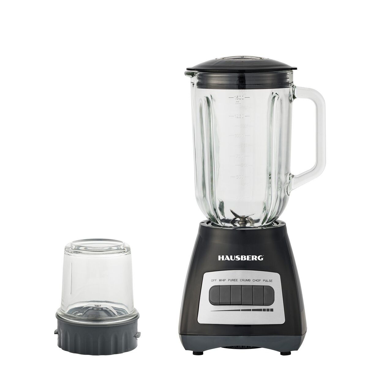 Blender cu rasnita HAUSBERG HB-7772AB, 400-500W, Capacitate 1.5L, Bol din Sticla, 4 Viteze, Lame din Inox