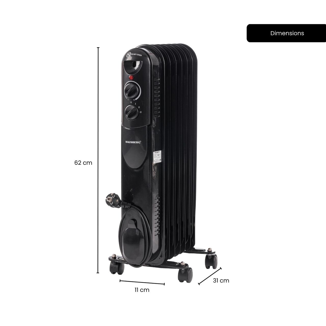 Calorifer electric cu ulei HAUSBERG HB-8905, 3 trepte, max1500 W, 7 elementi, termostat reglabil