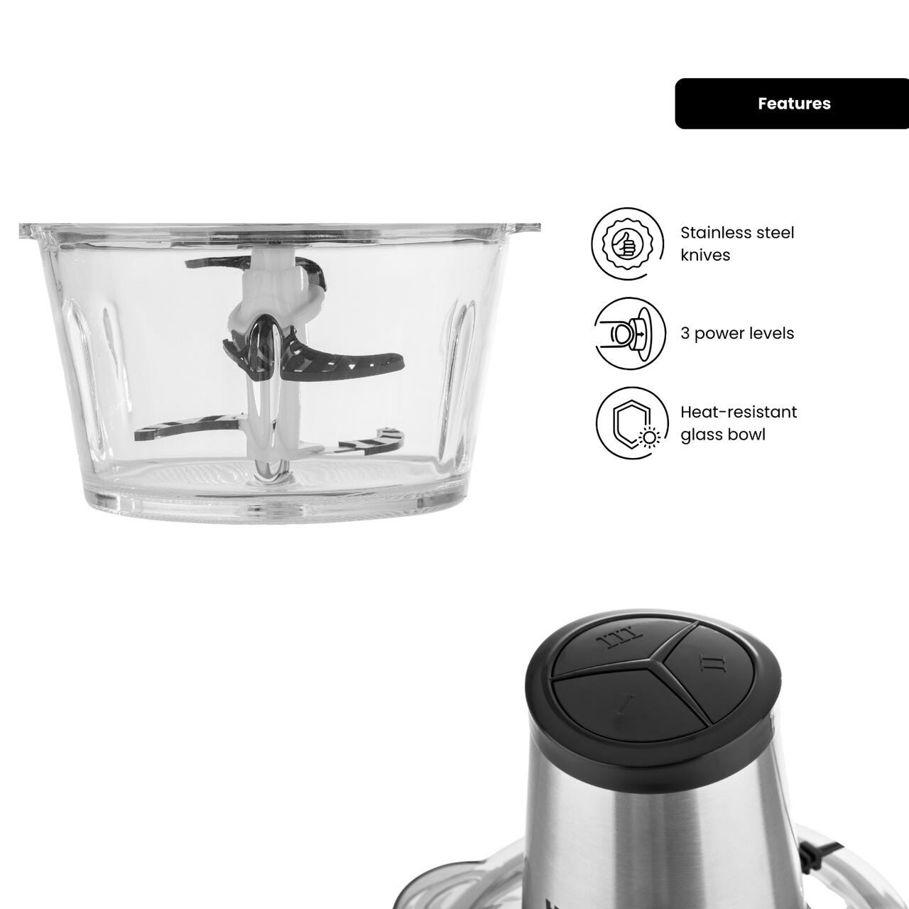 Tocator Hausberg HB-4505, 400W, bol 2L, toaca, taie, macina, amesteca