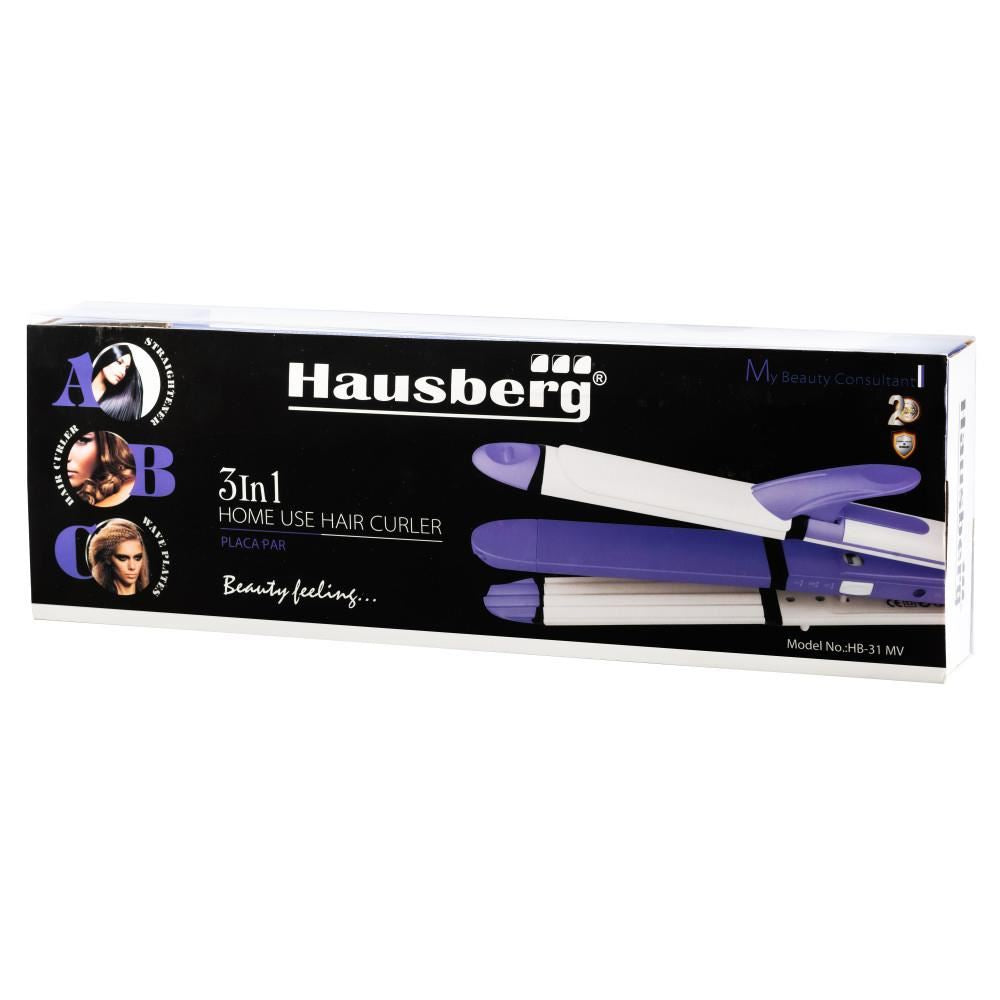 Placa de par 3 in 1 HAUSBERG HB-31MV pentru ondulare- creponare si indreptare- invelis ceramic- temperature 230 grade- incalzire rapida- Alb/Mov