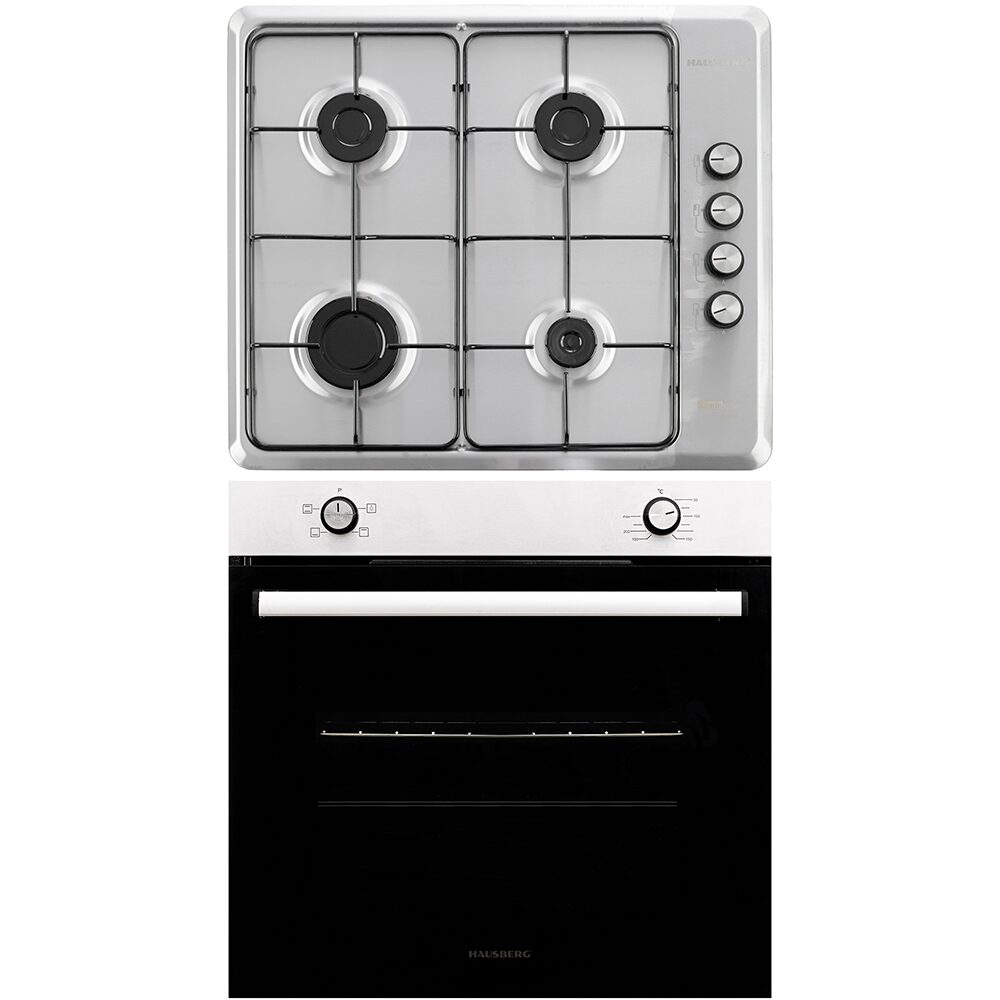 Pachet Cuptor incorporabil Hausberg HB-8051IN- Electric- Putere 2000 W- 76 l- 4 Functii- Clasa A- Plita incorporabila HAUSBERG HB-580IN- aprindere electrica- gaz- 4 arzatoare- sistem siguranta- Negru-Inox