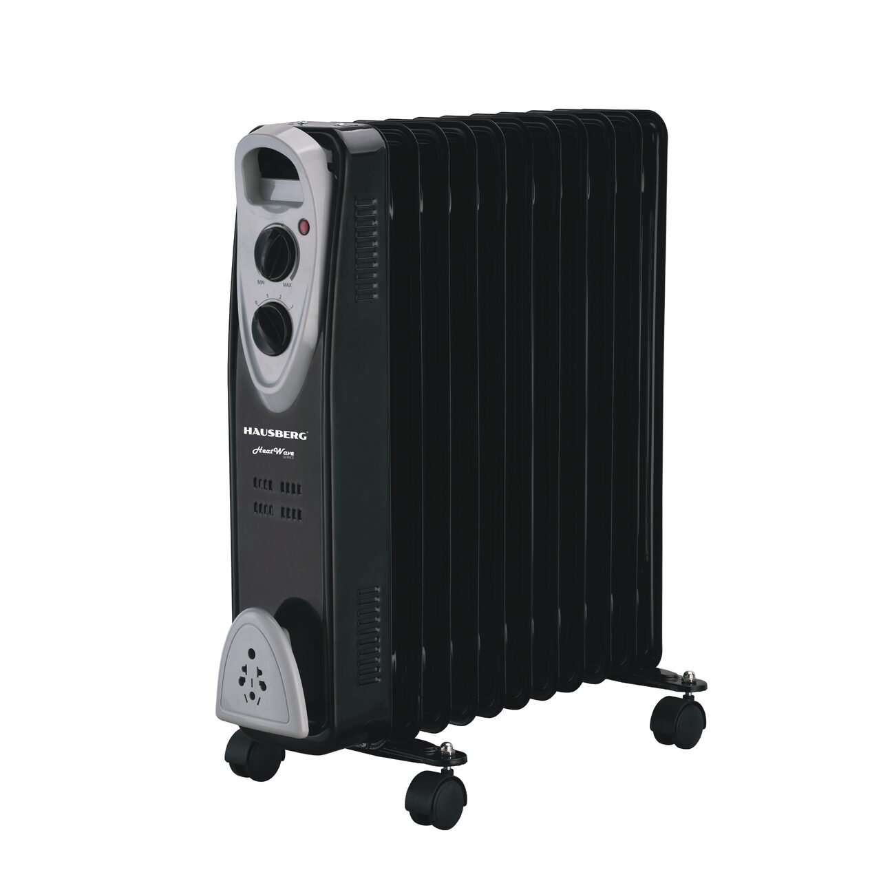 Calorifer electric HAUSBERG HB-8913NG, 2500 W, 13 elementi, 3 trepte de putere, Termostat reglabil, Protectie supra-incalzire, Protectie anti-rasturnare, Indicator luminos