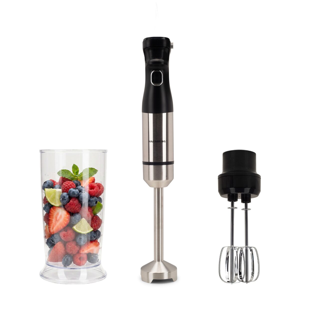 Blender 2 in 1 HAUSBERG HB-7704IN cu putere 1000W, Mixer vertical profesional, 10 trepte de viteza si functie Turbo, Capacitate pahar 700 ml , Multifunctional