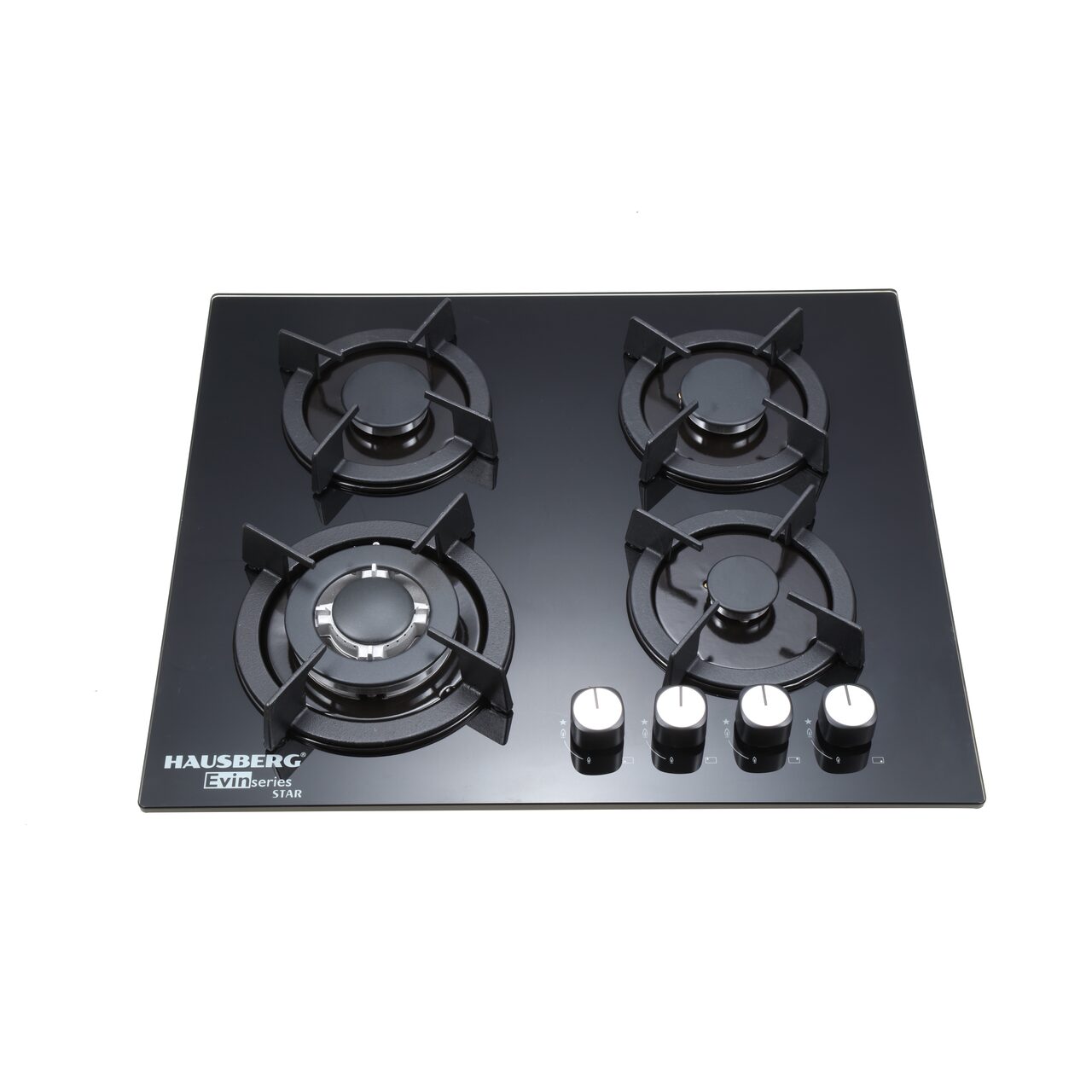 Plita incorporabila HAUSBERG HB-560, 3 arzatoare standard + 1 arzator WOK, aprindere electrica, suport din fonta, capac arzator fier, gaz