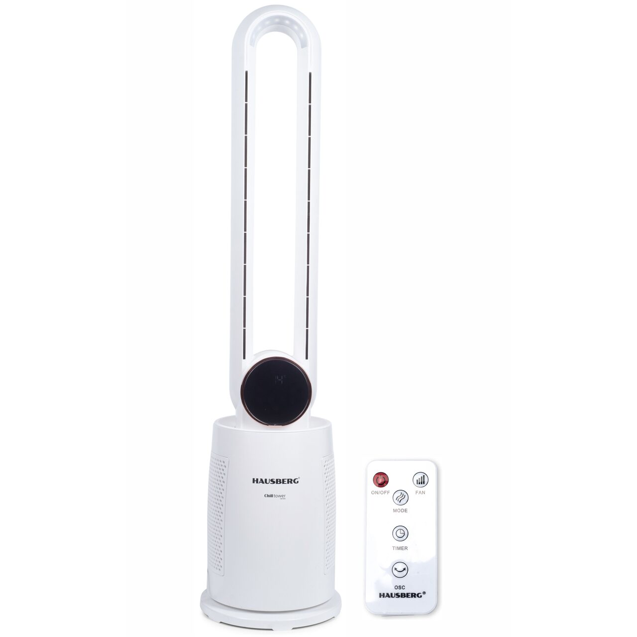 Ventilator turn digital HAUSBERG HB-5957AB, 65W, 12 viteze, 4 programe, ionizare negativa, temporizator 12h, oscilatie 40°, LED, telecomanda