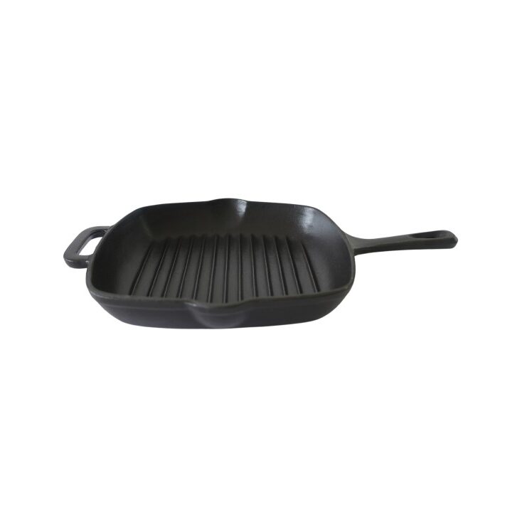 Tigaie Grill din Fonta emailata HAUSBERG HB-H1562, Diametru 27 cm, Adancime 4.5 cm, Maner 15 cm, Antiaderenta, Compatibila cu toate plitele