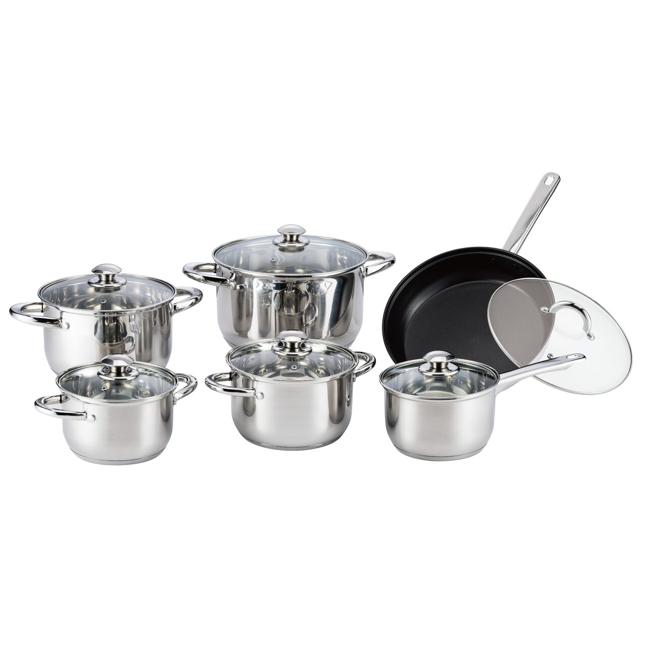 Set oale inox 12 piese HAUSBERG HB-H EKO 792 cu capace sticla inductie