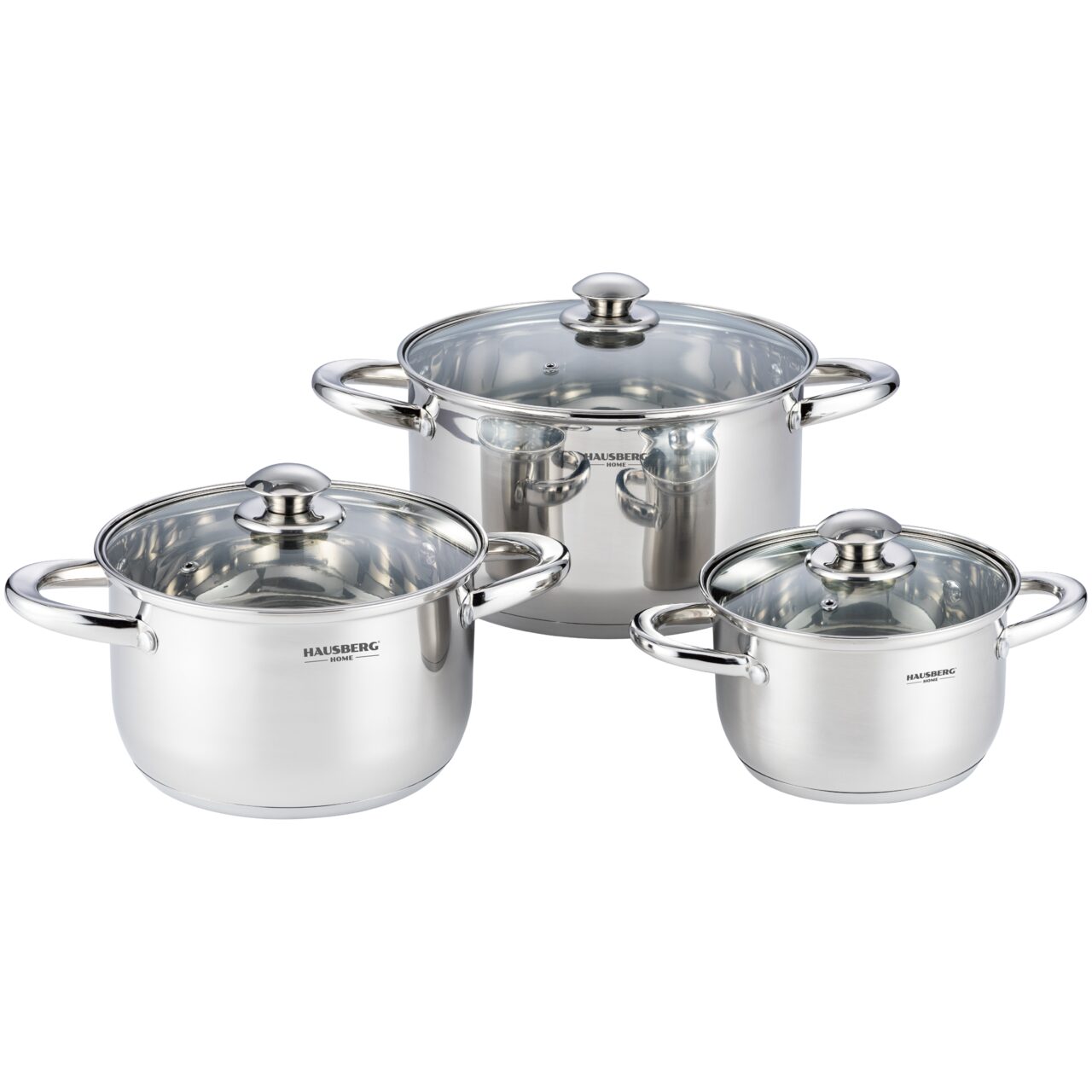 Set oale inox 6 piese HAUSBERG HB-H EKO 794 cu capace sticla inductie