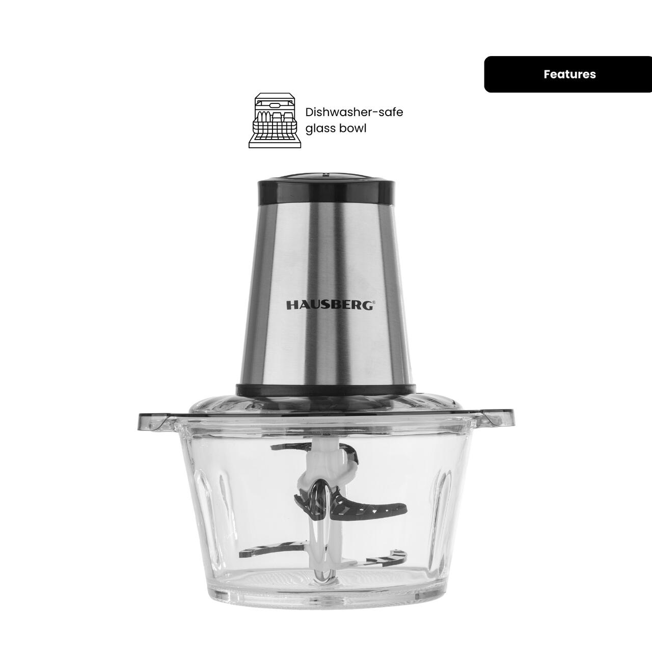 Tocator Hausberg HB-4505, 400W, bol 2L, toaca, taie, macina, amesteca