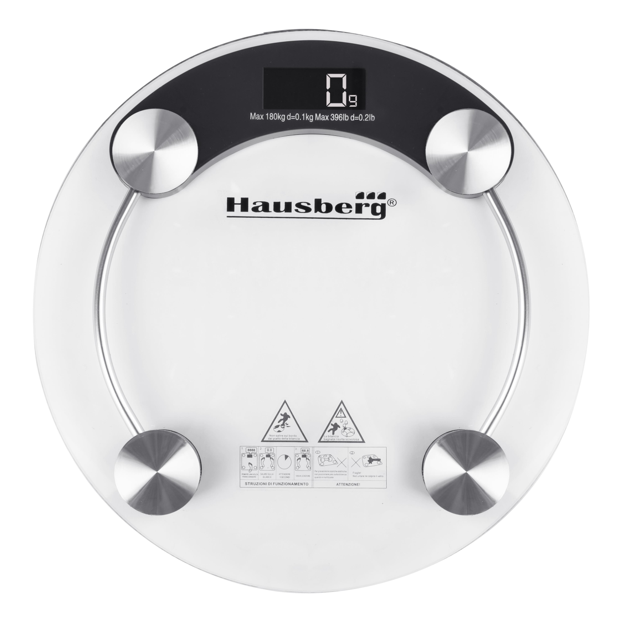 Cantar corporal HAUSBERG HB-6000, display LCD, inchidere automata, indicator baterie, 180 kg, Sticla transaparenta