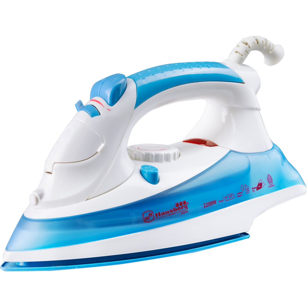 Fier de calcat Hausberg HB-7805BL, 2300W, 165ml, talpa ceramica, jet abur 12g/min, abur verticala 25g/min, sistem antipicurare, sistem autocuratare