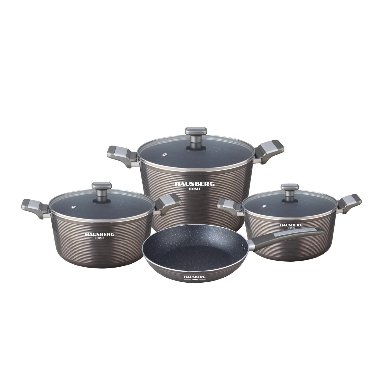 Set oale 7 piese HAUSBERG HB-H760GR, acoperire antiaderenta, maner bachelita, 2.5L - 7.7L