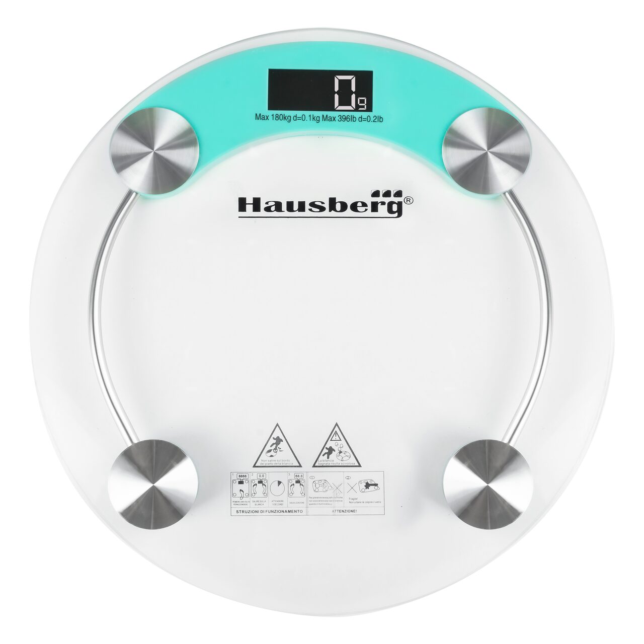 Cantar corporal HAUSBERG HB-6000BL, display LCD, inchidere automata, indicator baterie, 180 kg, Sticla transaparenta
