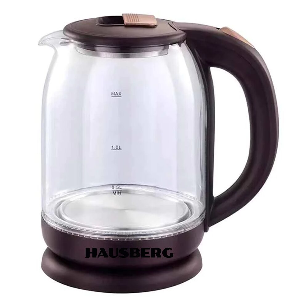 Fierbator apa, HAUSBERG HB-3616, putere 1500 W - 1800 W, capacitate 2L, oprire automata, vas din sticla, suport rotativ