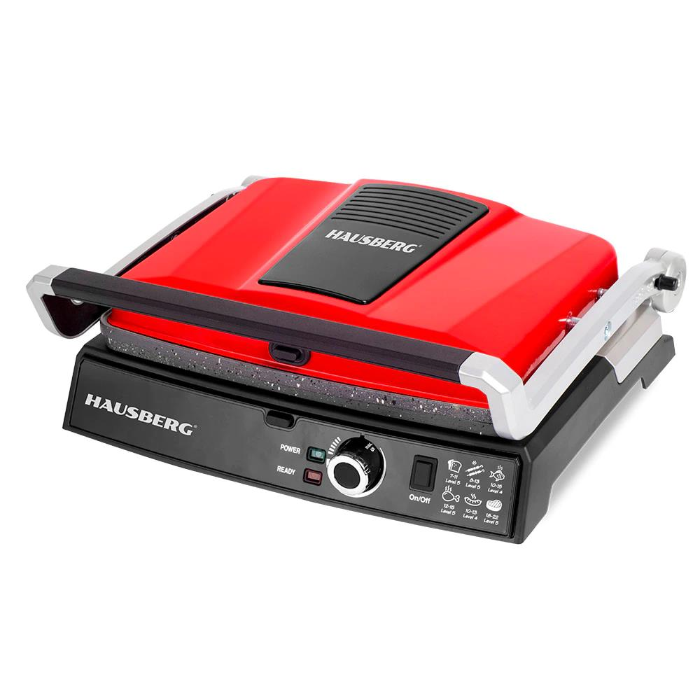 Grill electric Hausberg HB633GO, 2000-2200 W, placi antiaderente, suprafata de gatire 30x24.5 cm, termostat