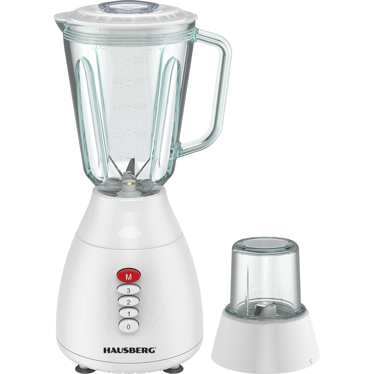 Blender HAUSBERG HB-7760BL, 350W, 1.5L, 3 trepte viteza, functie Pulse, zdrobire gheata, 4 lame detasabile