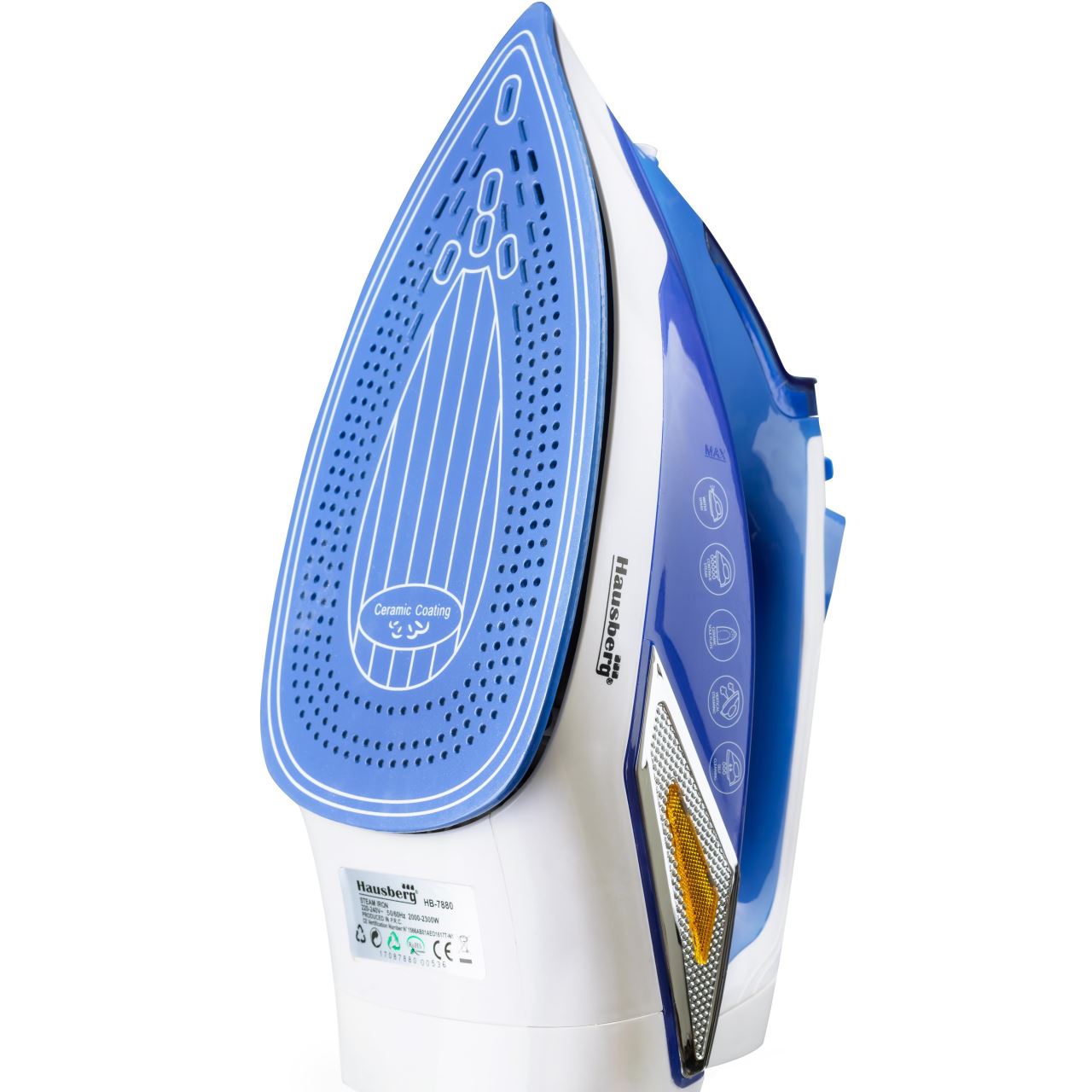 Fier de calcat Hausberg HB-7880BL, 2300W, Talpa cu invelis ceramic, rezervor apa 400ml