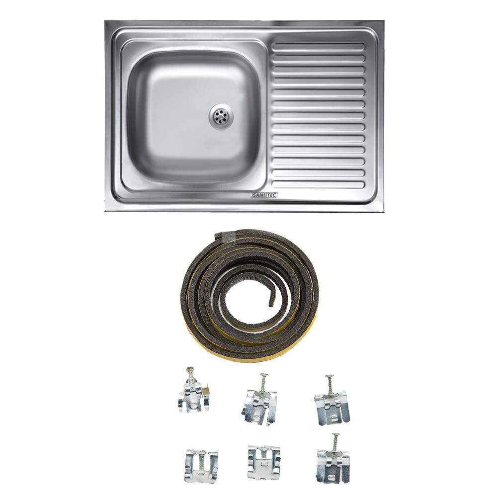 Chiuveta bucatarie Sanitec S416S, pentru masca, finisaj satinat, cuva stanga, 80x50cm, Inox