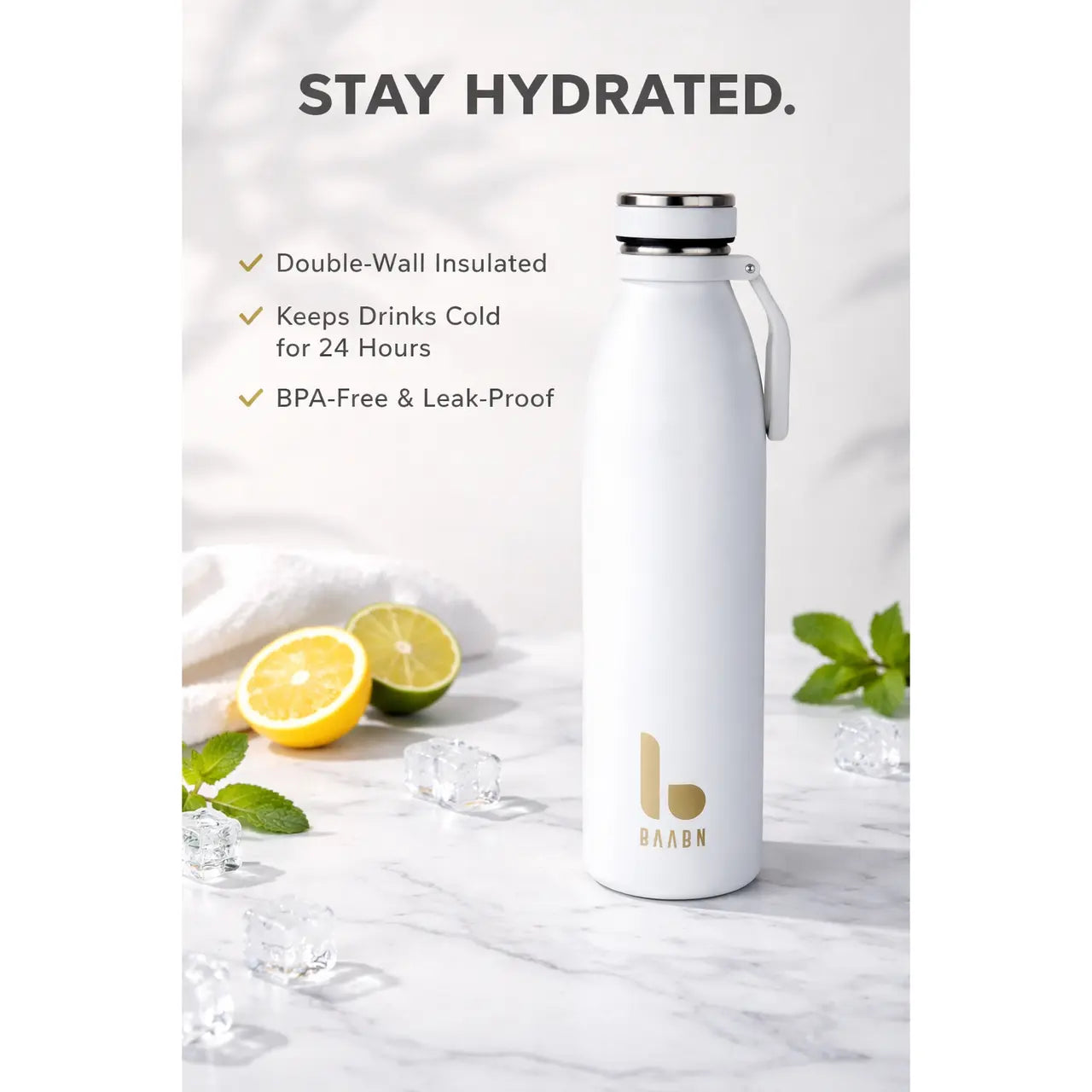 Termos Izolant cu Perete Dublu BAABN, 750 ml pentru Camping, Drumeții, Fitness, Sticla de apa din Otel inoxidabil, Anti-Scurgere