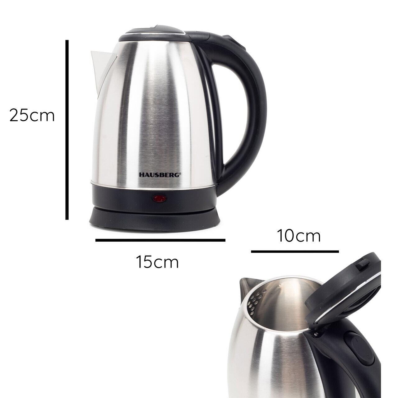 Hausberg HB-3615 rozsdamentes acél vízforraló, 1500 W, 1.8 L, forgatható talp, biztonsági rendszer