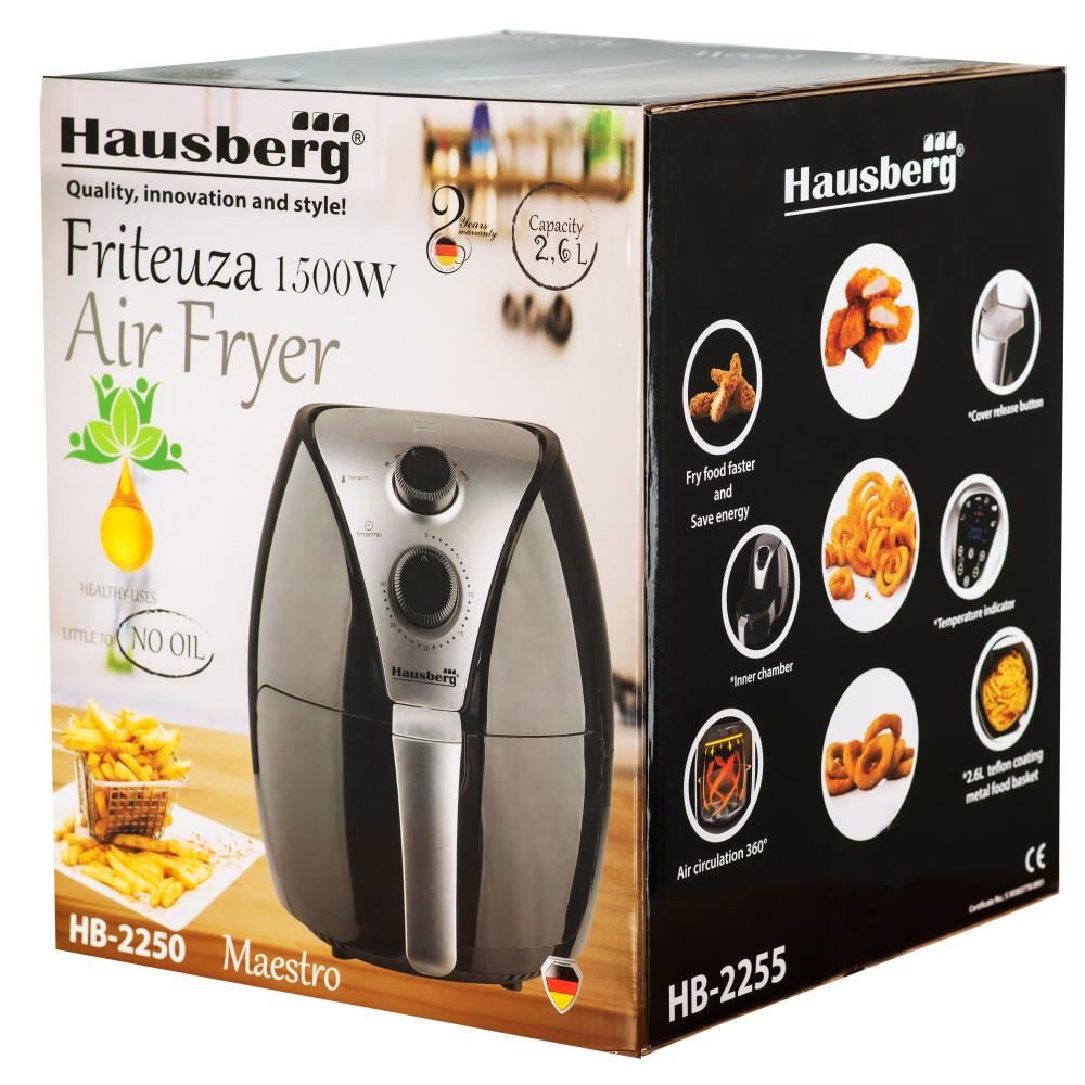 Hausberg HB-2250 Maestro Digitális Forrólevegős Fritőz, 1500W, 2.6 liter, Termosztát, Időzítő