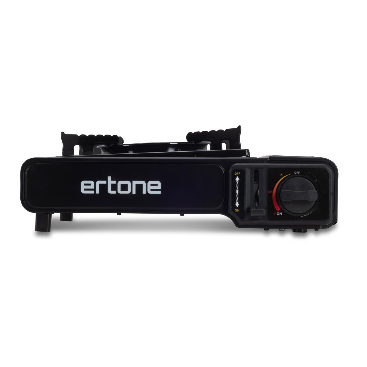 Aragaz portabil 2 in 1 camping Ertone ERT-MN232, Pentru butelie spray si standard, 2.2 kW, Aprindere piezo, Negru
