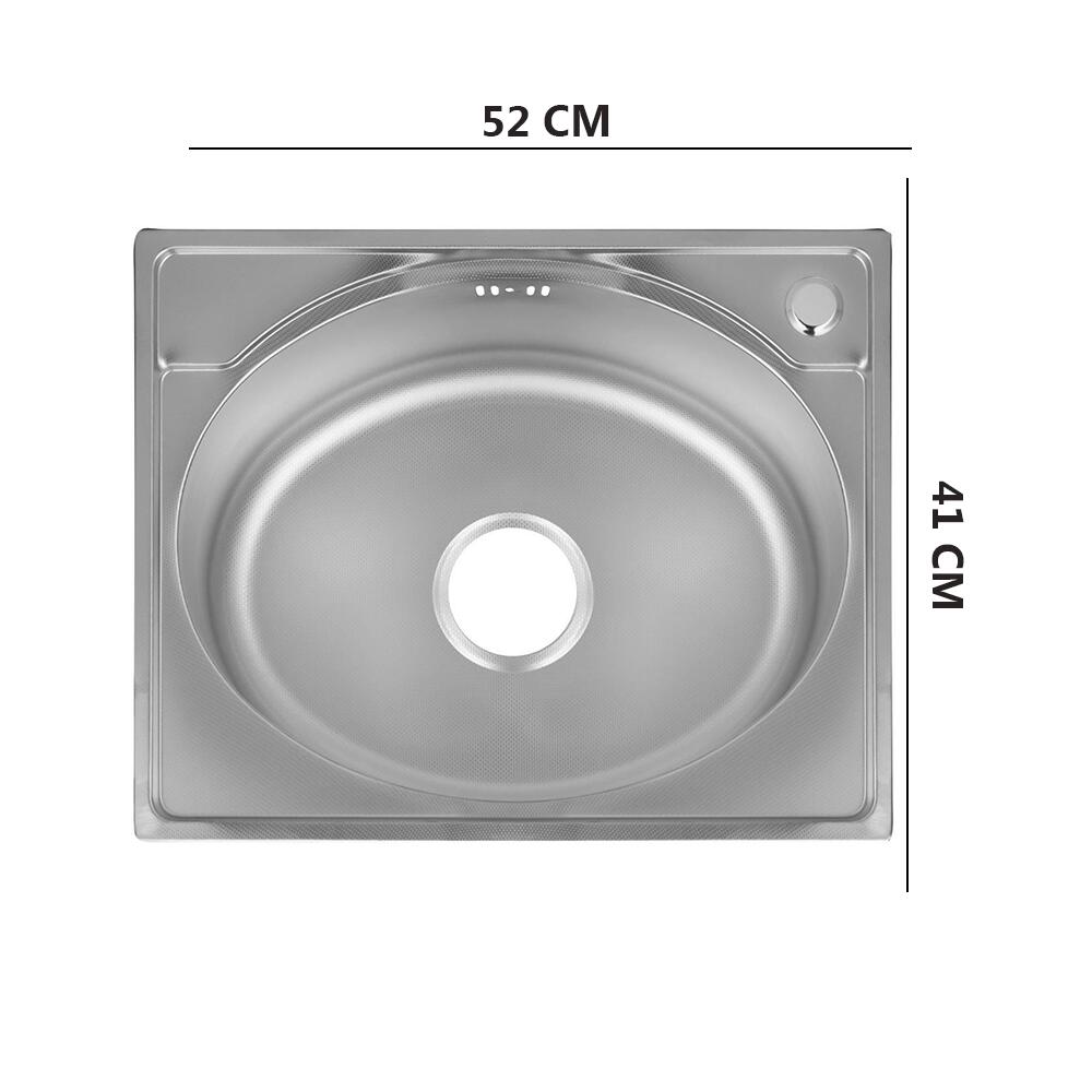 Chiuveta bucatarie pentru blat Freddo SN9005D, anticalcar, cuva centru, 52x41cm, adancime 18 cm, orificiu baterie dreapta, Inox