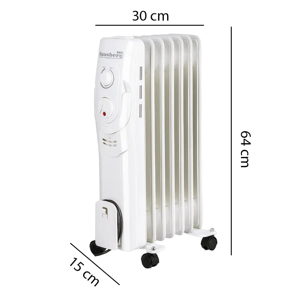 Calorifer electric Hausberg HB-8900, 1500W, 7 elementi, 3 nivele de putere, termostat reglabil