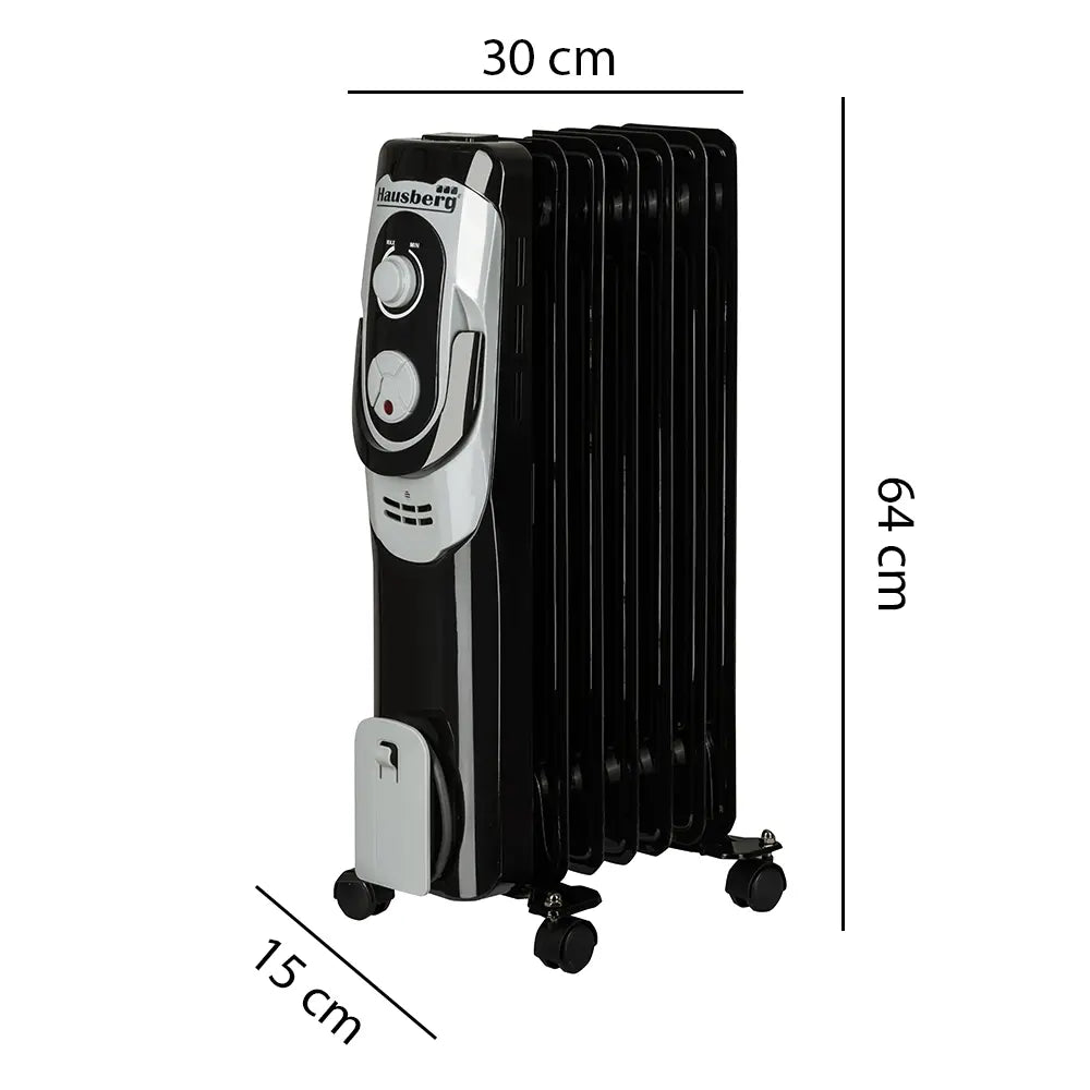 Calorifer electric Hausberg HB-8900, 1500W, 7 elementi, 3 nivele de putere, termostat reglabil