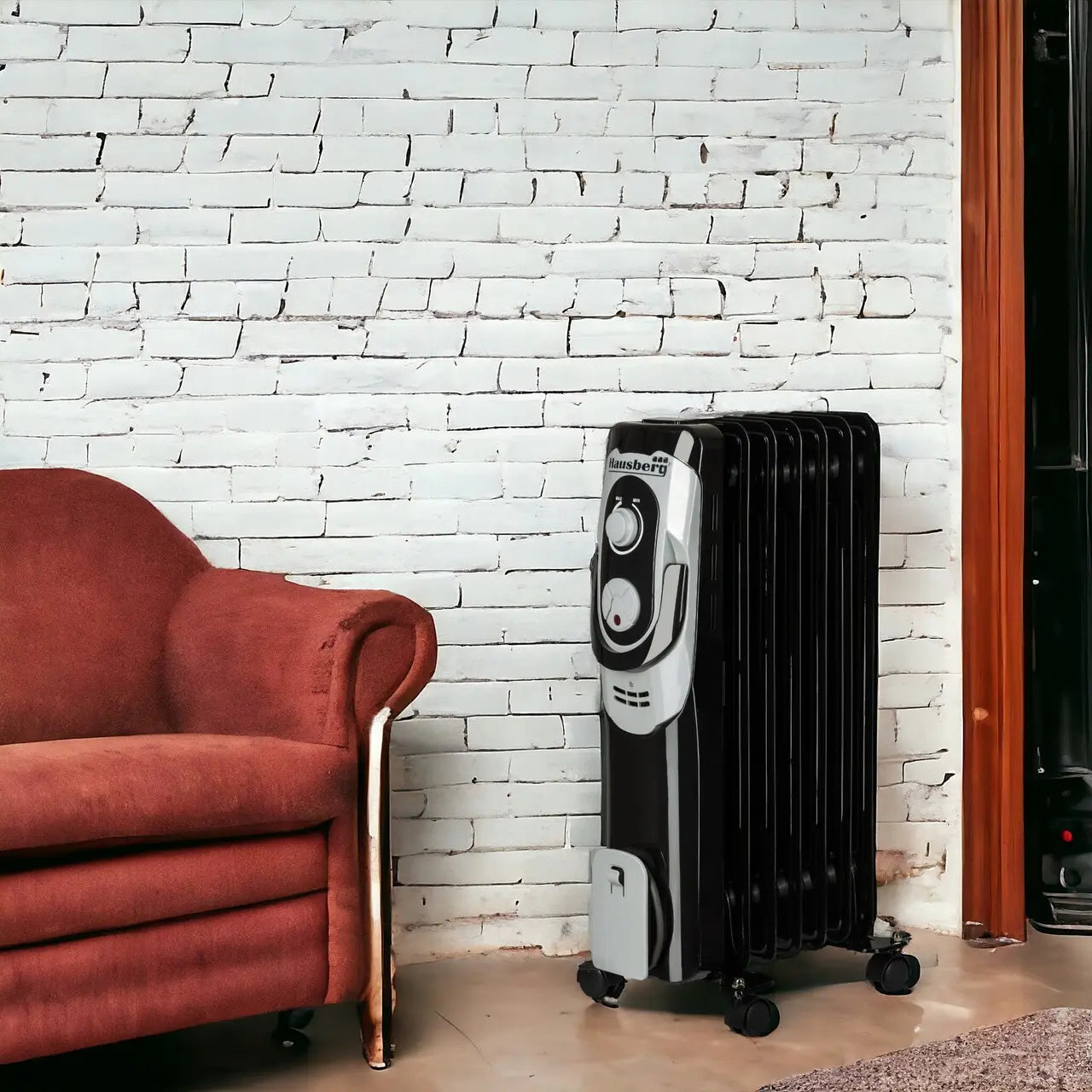 Calorifer electric Hausberg HB-8900, 1500W, 7 elementi, 3 nivele de putere, termostat reglabil