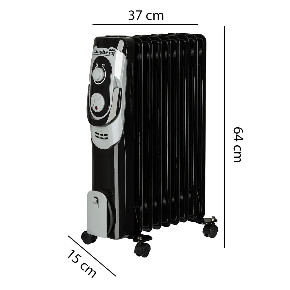 Calorifer electric HAUSBERG HB-8910NG, 2000W, 9 elementi, 3 nivele de putere, termostat reglabil