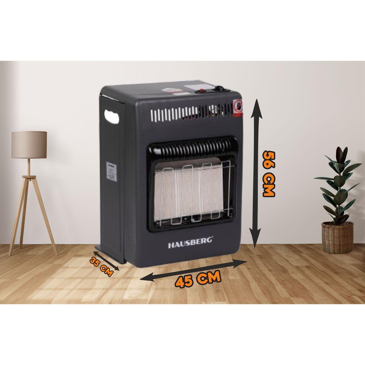 Mini Soba pe gaz GPL HAUSBERG HB-1023NG, aprindere piezo-electrica, 3 placi de incalzire ceramic putere totala 4.2kW, sistem de oprire automata a gazului