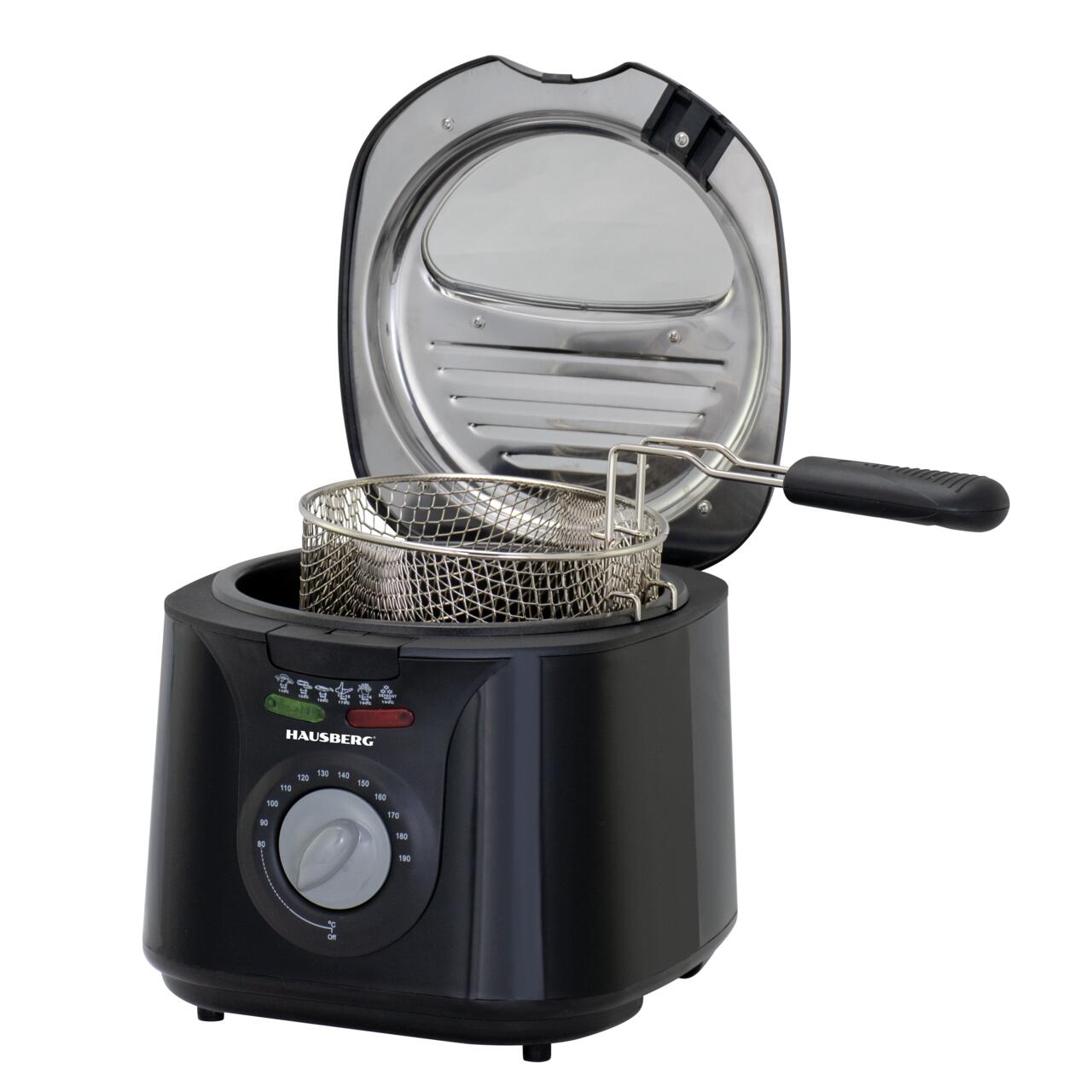 Friteuza HAUSBERG HB-1331NG, 1450 W, 2.5 litri, termostat reglabil 0 - 190 grade C, filtru detasabil din otel inoxidabil, cos cu ulei, protectie supraincalzire, picioare antiderapante