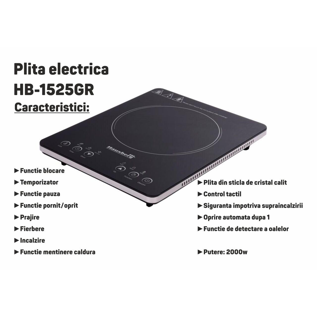 Plita cu inductie Hausberg HB-1525, 2000W, touch control, o zona de gatit