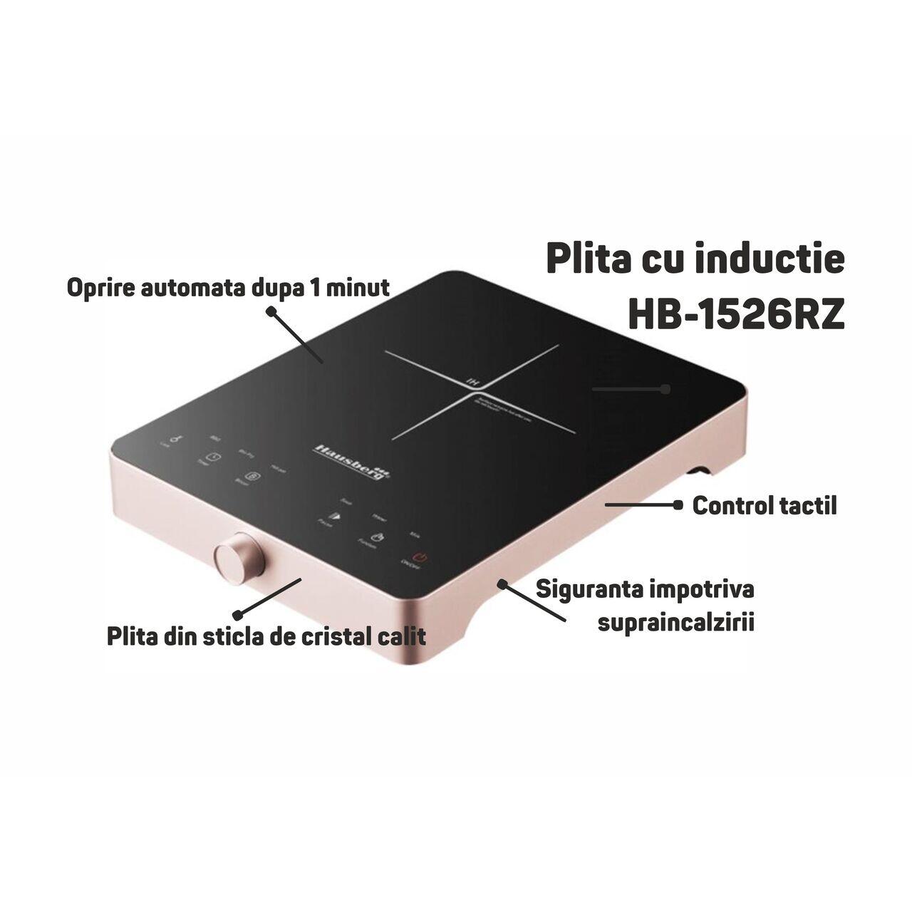 Plita cu inductie Hausberg HB-1526, 2000W, control tactil, o zona de gatit