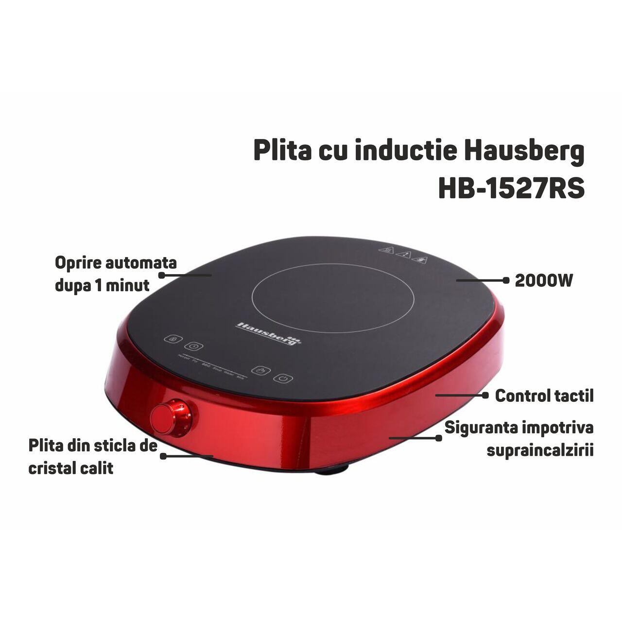 Plita cu inductie Hausberg HB-1527RZ, 2000W, control tactil, o zona de gatit