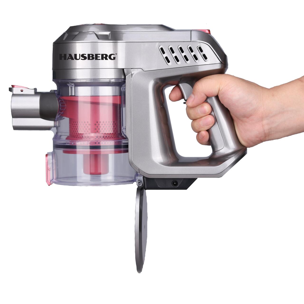 Aspirator de mana si vertical Hausberg HB-2028RS, 2 in 1, fara sac, clasa energetica A, 2 viteze, multifunctional birou, auto, acasa, autonomie 30 min, multisuprafete, accesorii incluse, multifunctional, usor