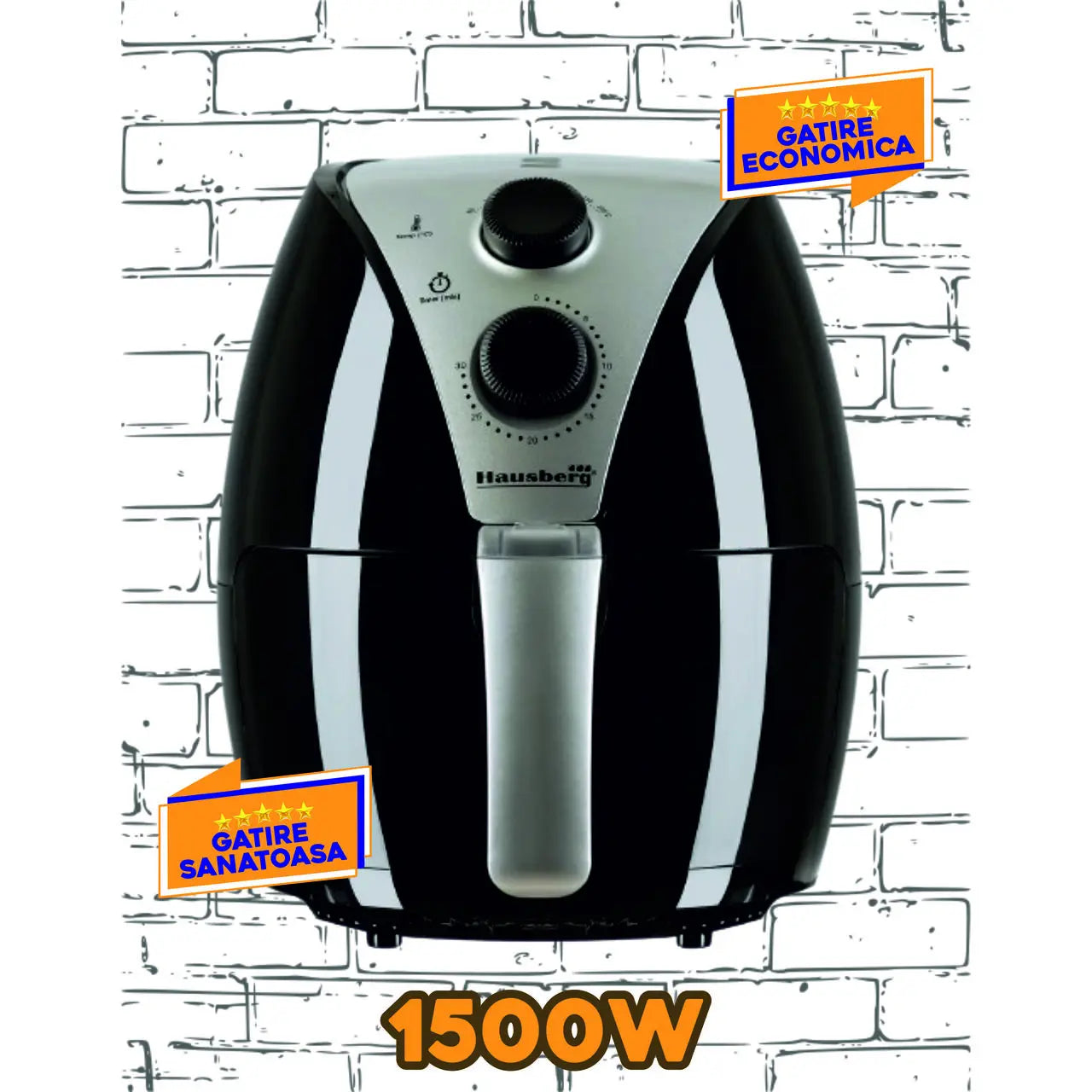 Hausberg HB-2250 Maestro Digitális Forrólevegős Fritőz, 1500W, 2.6 liter, Termosztát, Időzítő