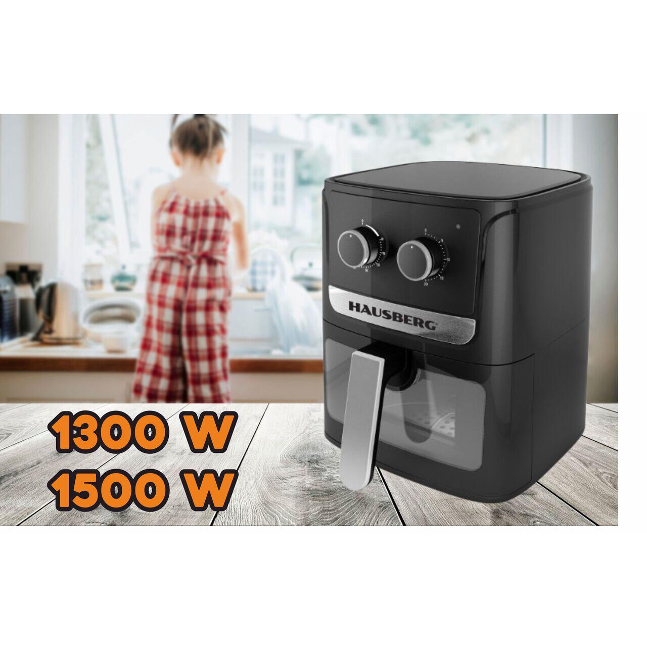 Friteuza cu aer cald HAUSBERG HB-2340, 1300-1500 W, 5 litri, temporizator 30 min, oprire automata, indicator luminos, termostat reglabil 80-200 grade C, protectie supraincalzire, picioare antiderapante