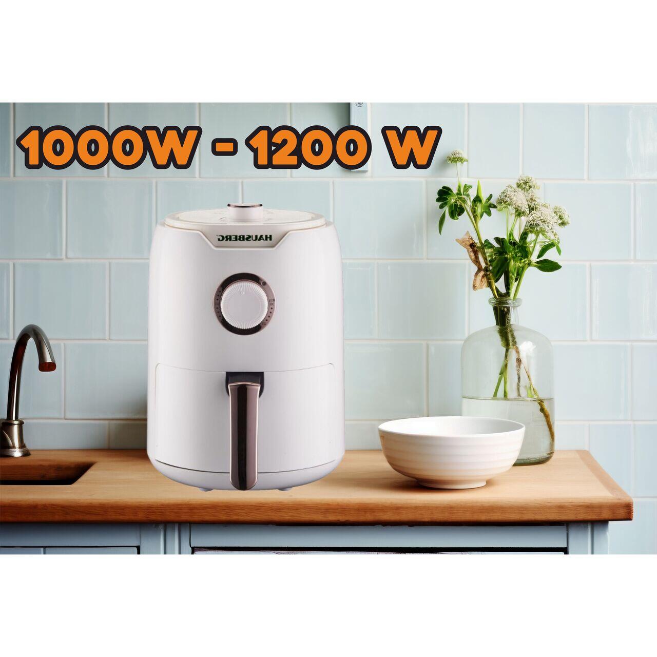 Friteuza cu aer cald HAUSBERG HB-2351, 1000-1200 W, 2.6 litri, temporizator 30 min, oprire automata, indicator luminos, termostat reglabil 80-200 grade C, protectie supraincalzire, picioare antiderapante