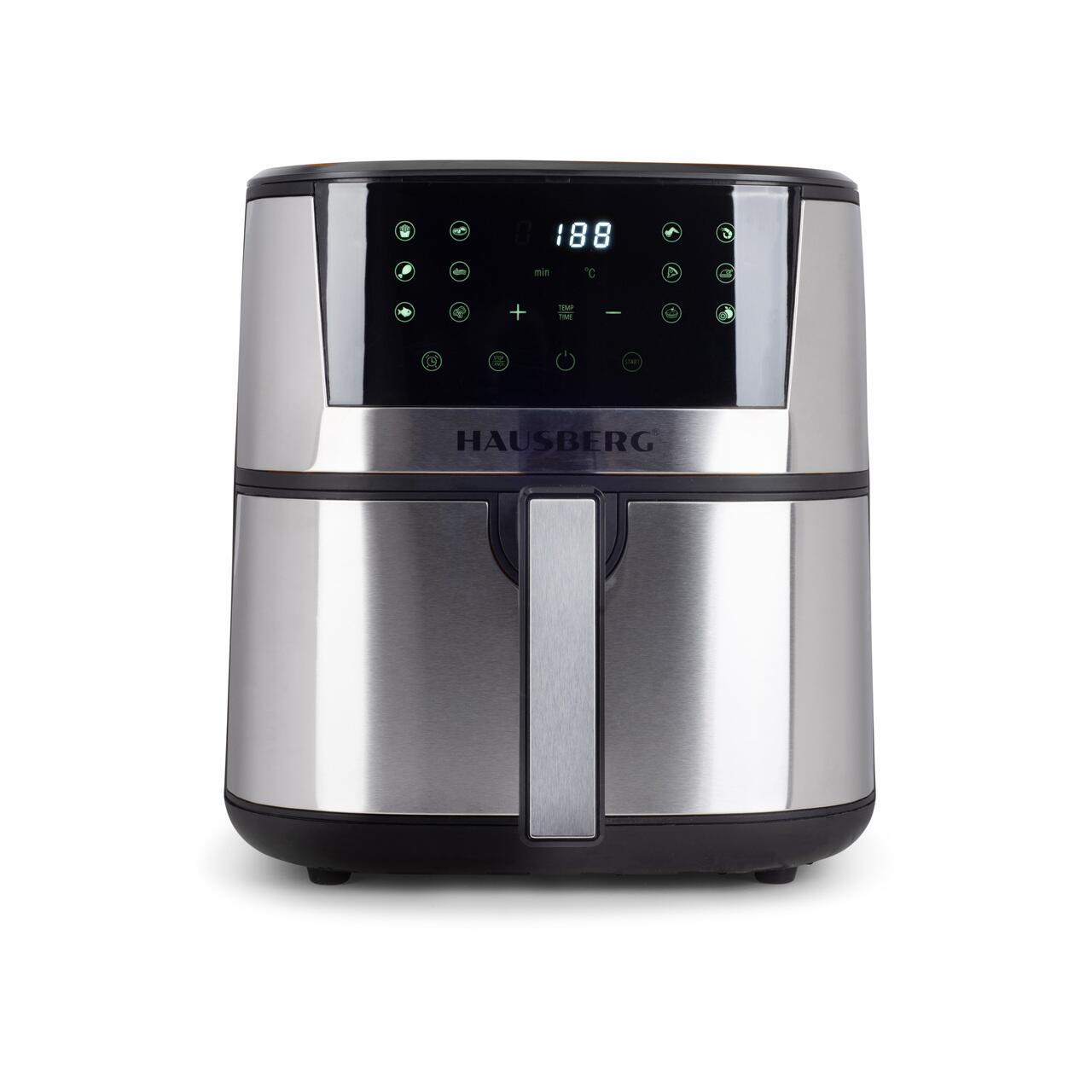 Friteuza Digitala cu aer cald HAUSBERG HB-2363IN, 1650-1900 W, 12 programe, capacitate 7.5L, ventilator racire, temperatura ajustabila, timer 60 minute, Inox