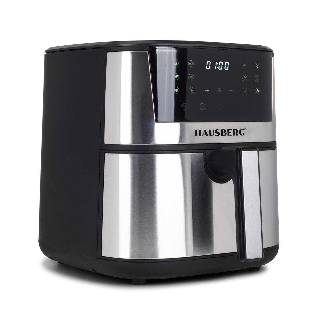 Friteuza Digitala cu aer cald HAUSBERG HB-2363IN, 1650-1900 W, 12 programe, capacitate 7.5L, ventilator racire, temperatura ajustabila, timer 60 minute, Inox
