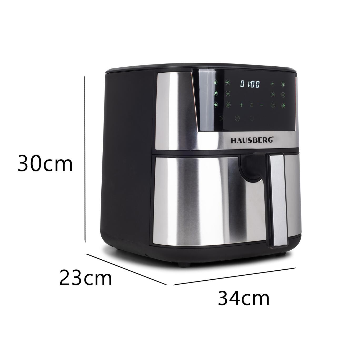 Friteuza Digitala cu aer cald HAUSBERG HB-2363IN, 1650-1900 W, 12 programe, capacitate 7.5L, ventilator racire, temperatura ajustabila, timer 60 minute, Inox