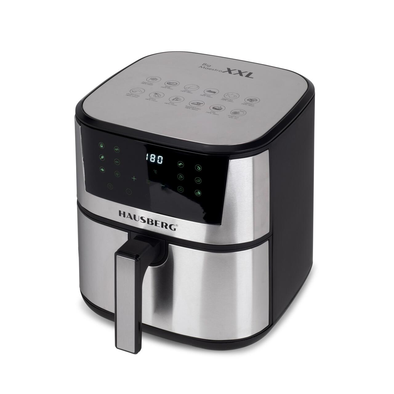 Friteuza Digitala cu aer cald HAUSBERG HB-2363IN, 1650-1900 W, 12 programe, capacitate 7.5L, ventilator racire, temperatura ajustabila, timer 60 minute, Inox