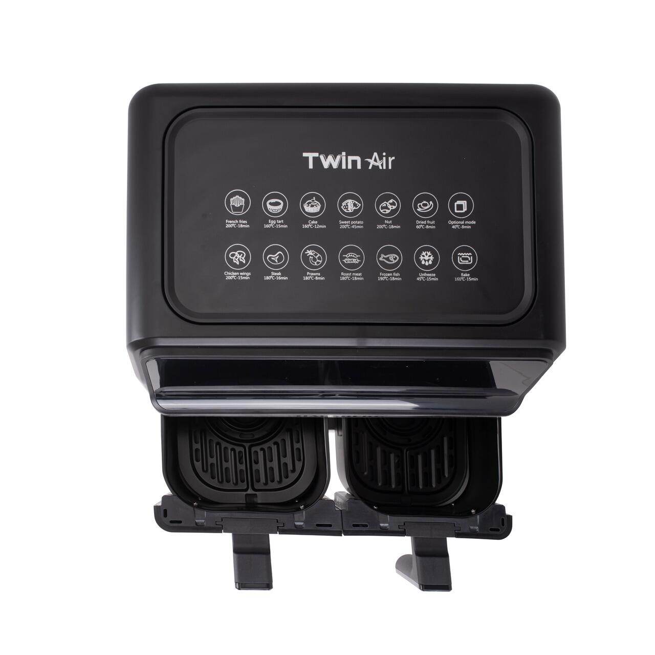 Friteuza dubla cu aer cald HAUSBERG HB-2373NG, 2200-2400W, capacitate 8.4L, termostat reglabil cu afisaj LED, control digital individual, 14 programe prestabilite, temporizator 60 min, ventilator de racire