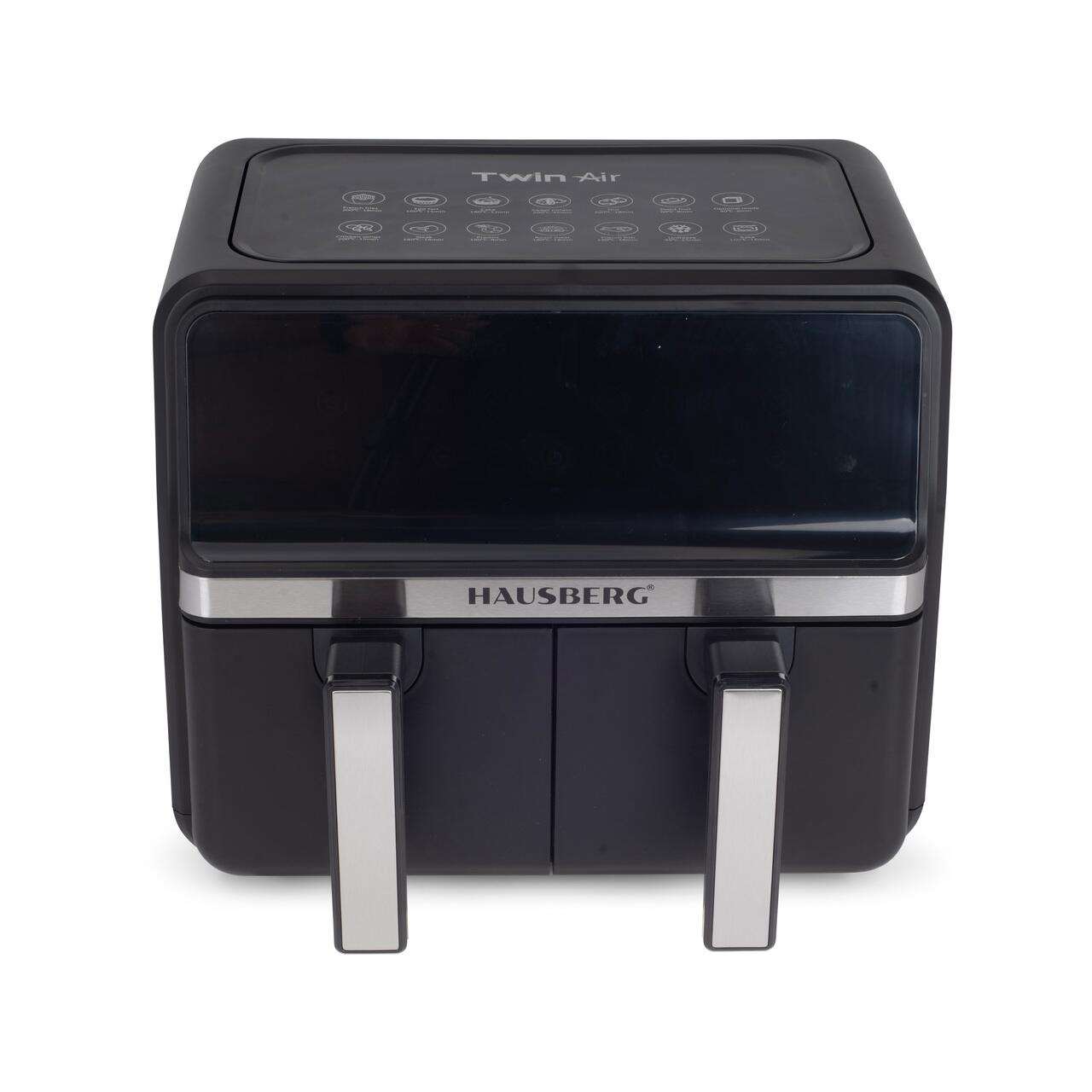 Friteuza dubla cu aer cald HAUSBERG HB-2373NG, 2200-2400W, capacitate 8.4L, termostat reglabil cu afisaj LED, control digital individual, 14 programe prestabilite, temporizator 60 min, ventilator de racire