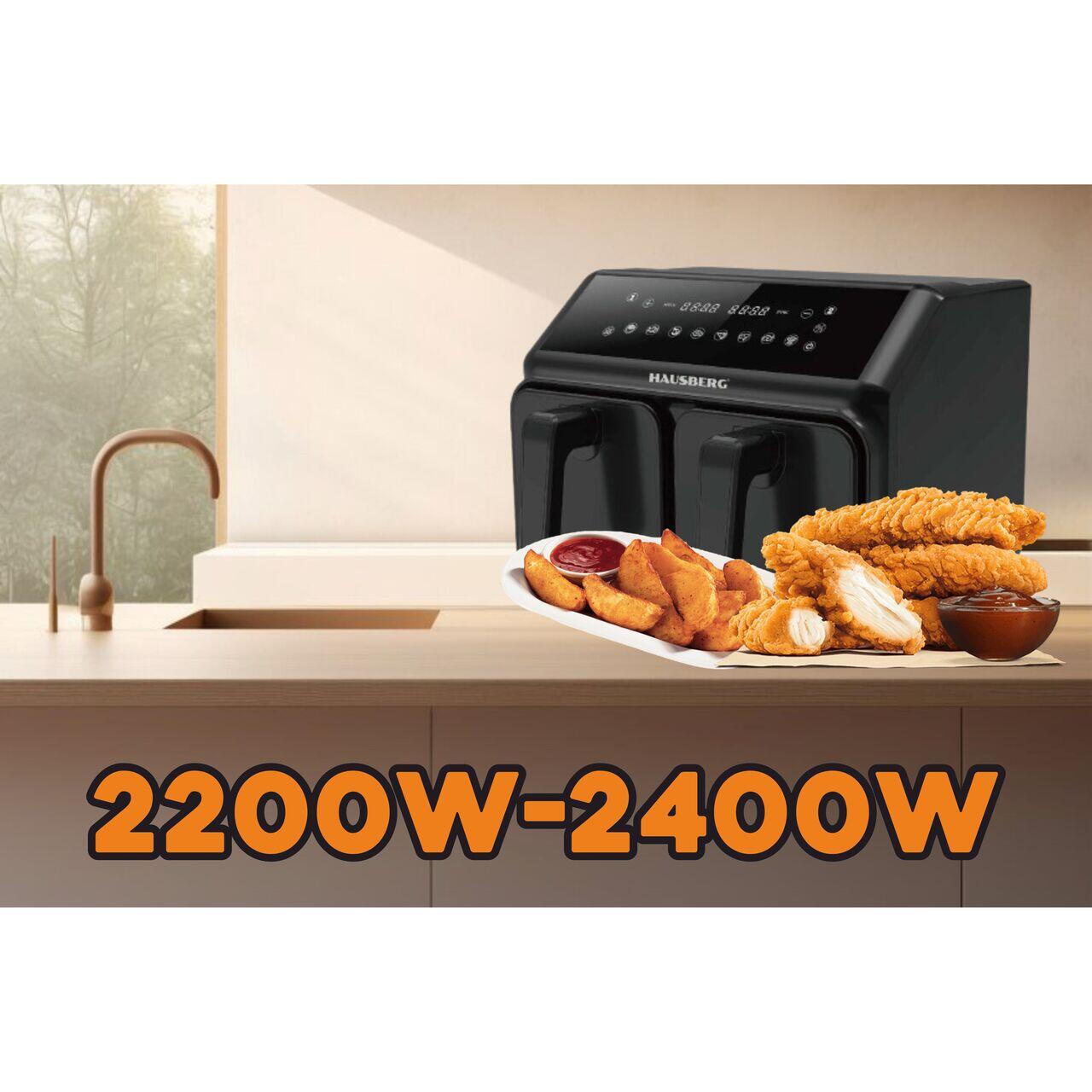 Friteuza dubla cu aer cald HAUSBERG HB-2375, 2200-2400W, 8 litri, Timer, 8 programe de gatit, 200C